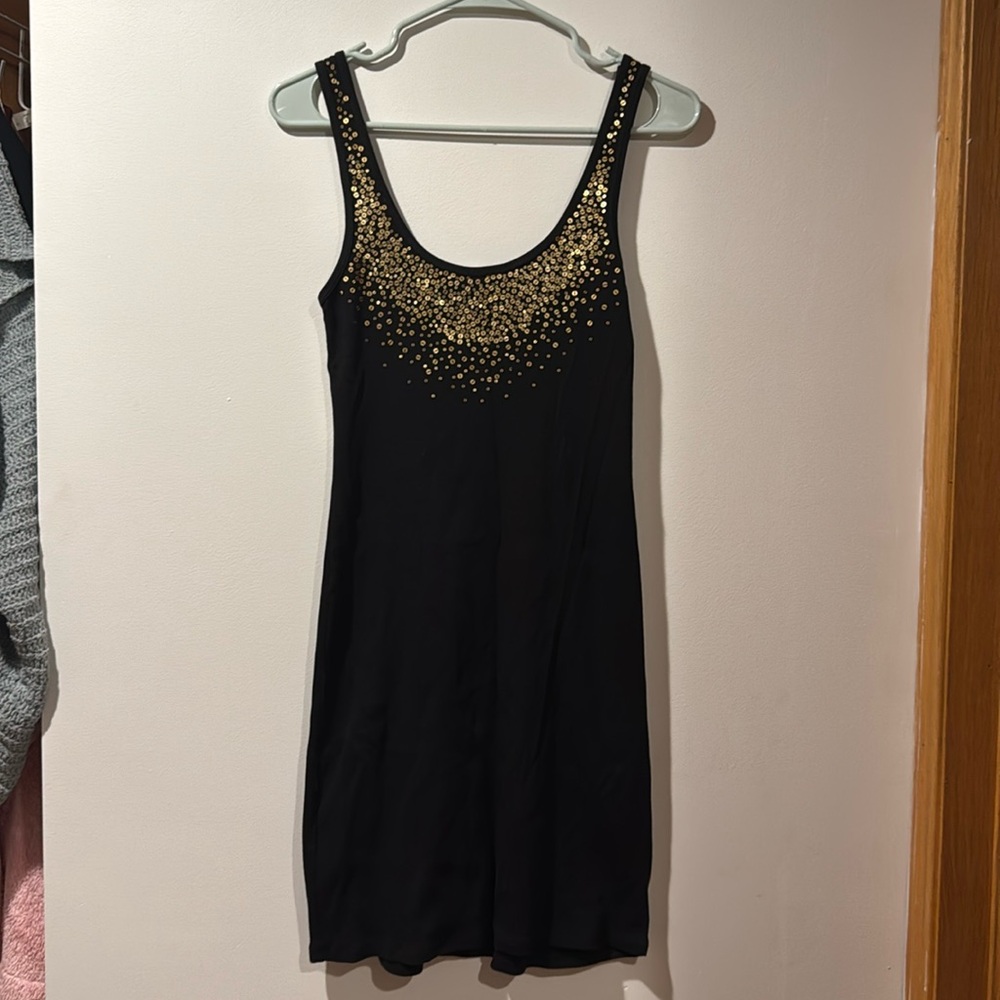 MODA INTERNATIONAL• black and gold sequin dress